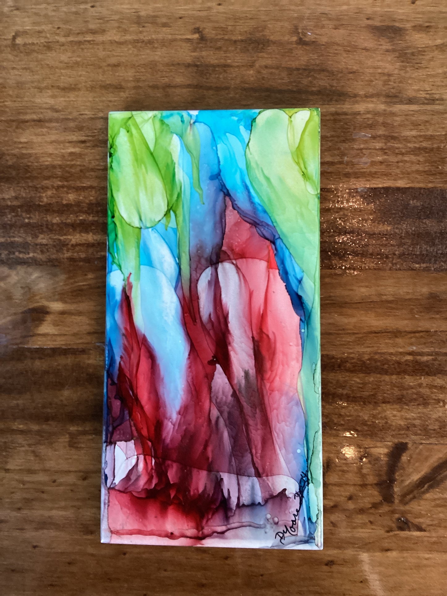 Alcohol ink painting tile coasters with display